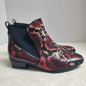Naturalizer Red and Black Snake Print Ankle Boots